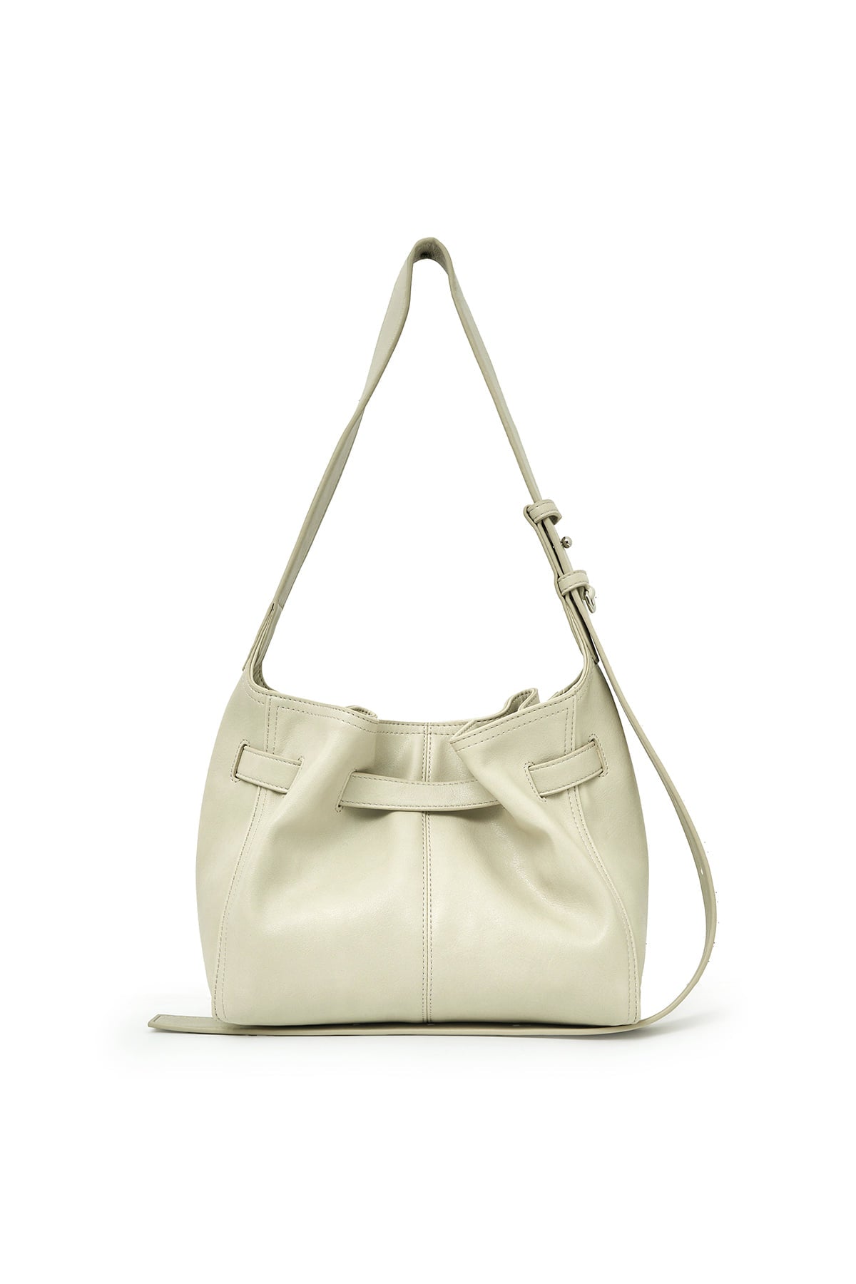 matinkim BELTED VOLUNN SMALL BUCKET BAG IN IVORY