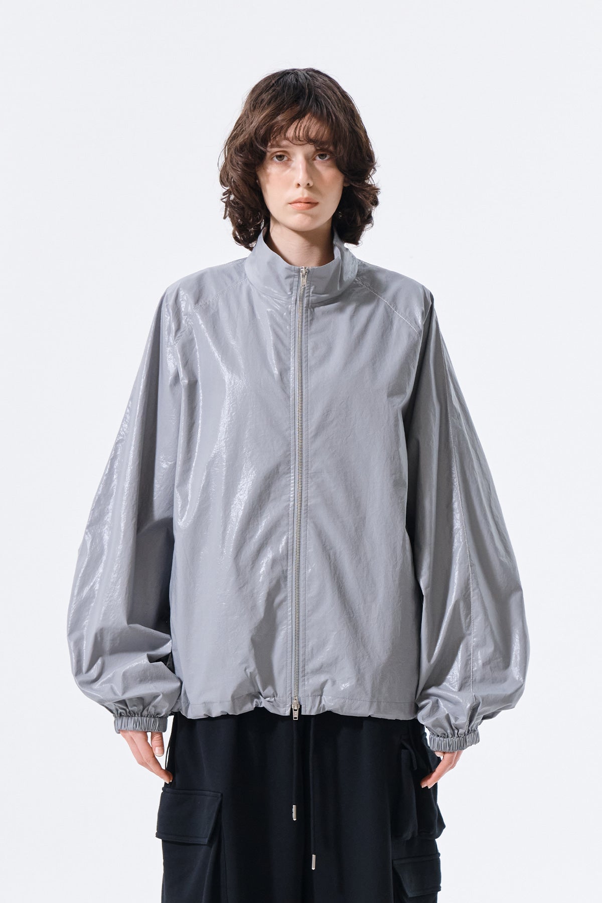 matinkim MATIN KIM LOGO COATING JUMPER IN DARK GREY