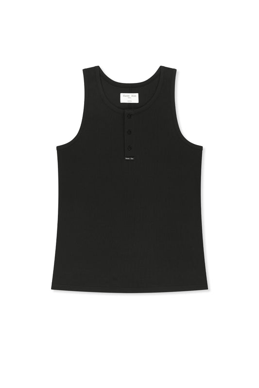 matinkim SLEEVELESS HENLEY TOP FOR MEN IN BLACK