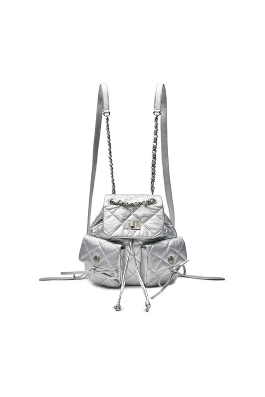 matinkim DOUBLE POCKET QUILTING MINI BACKPACK IN SILVER
