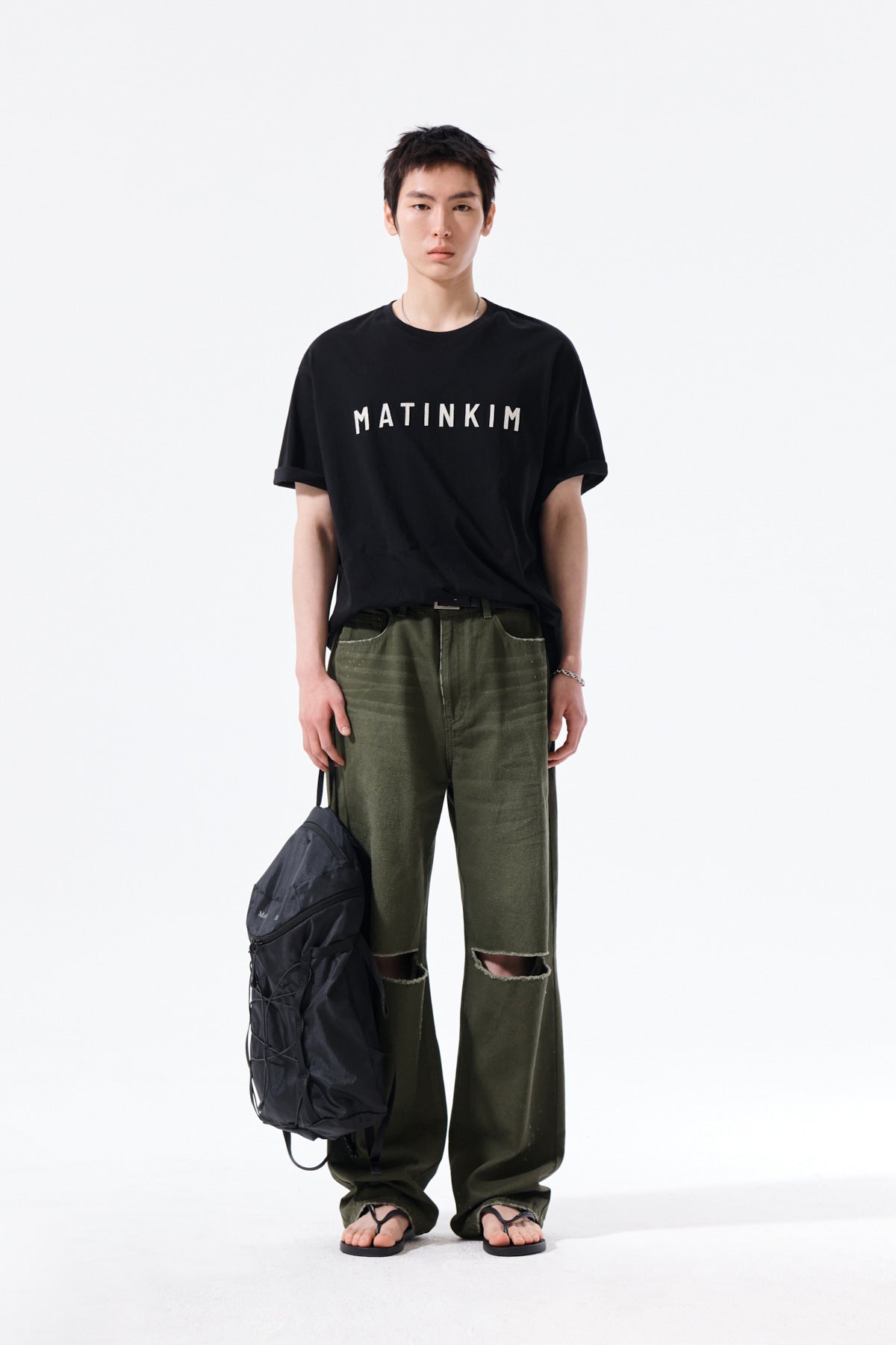matinkim DISTRESSED DENIM PANTS FOR MEN IN KHAKI