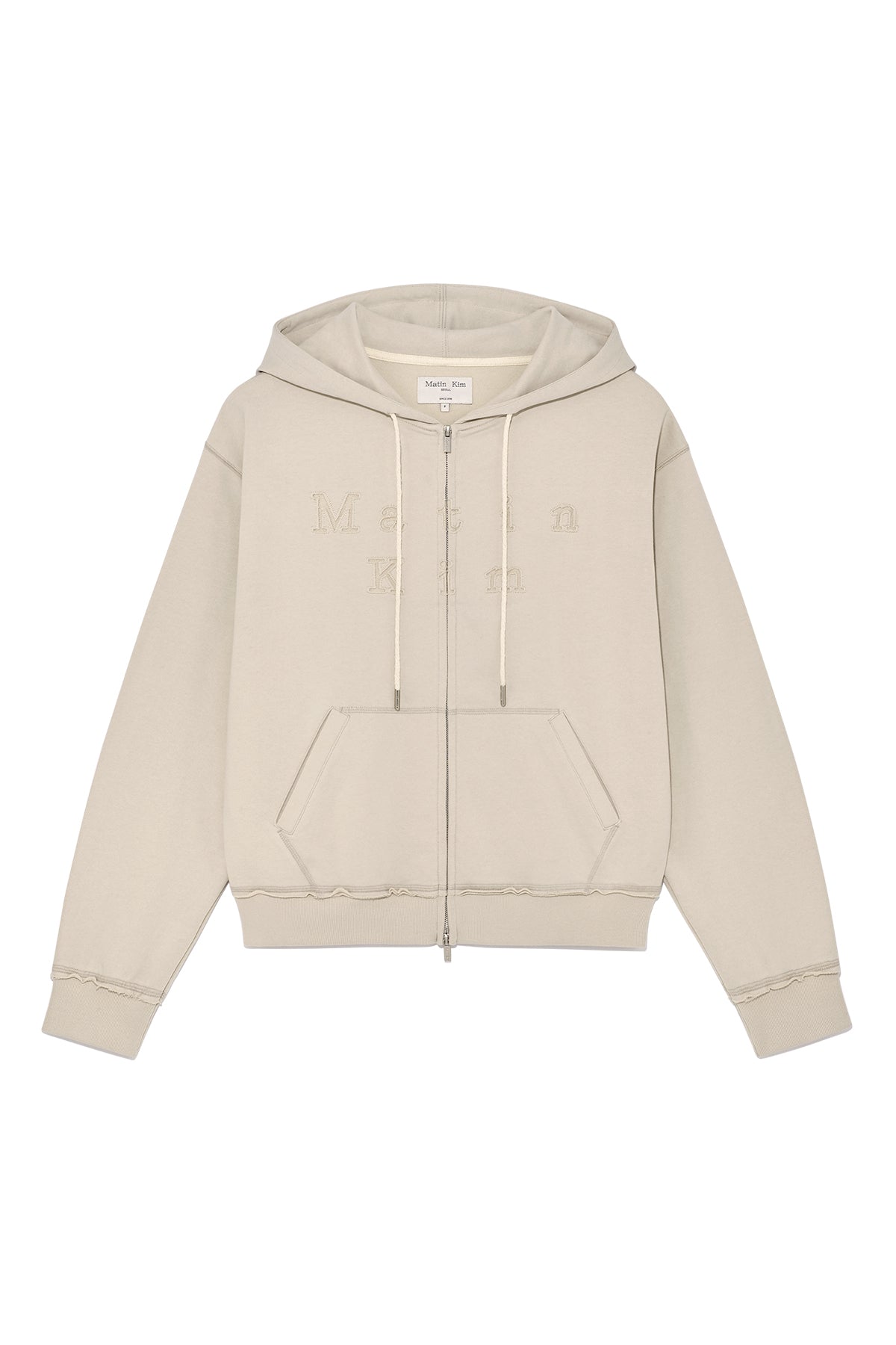 matinkim APPLIQUE CUTTED LOGO HOODY ZIP UP IN BEIGE