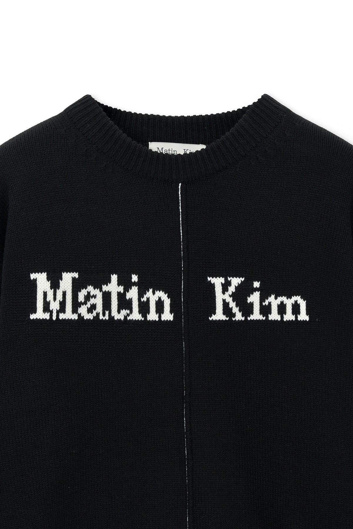 matinkim ASYMMETRIC LOGO KNIT PULLOVER IN BLACK