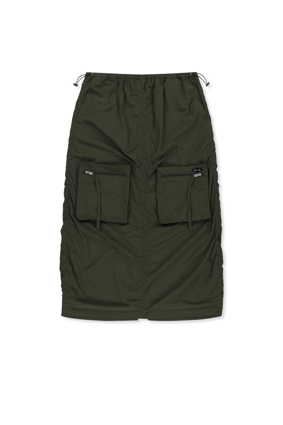 matinkim PATCH POCKET SHIRRING NYLON SKIRT IN KHAKI