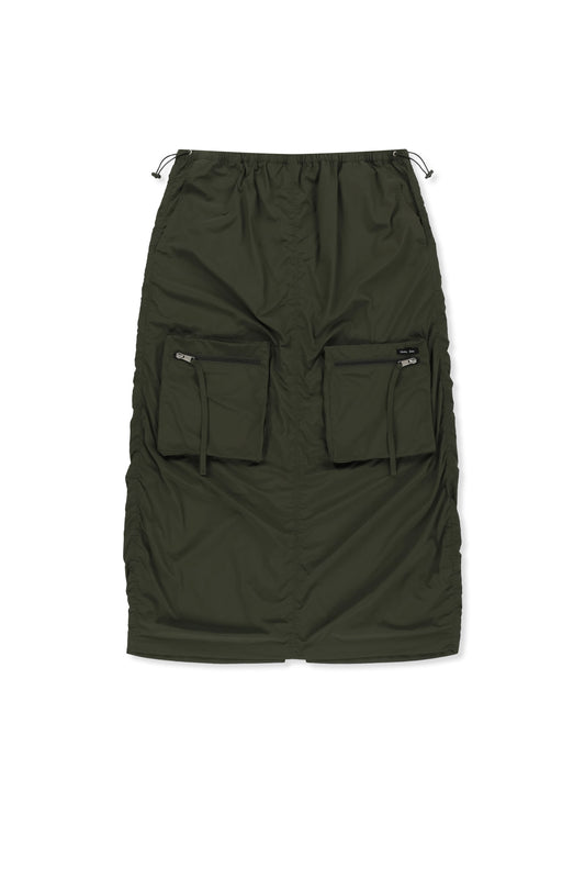 matinkim PATCH POCKET SHIRRING NYLON SKIRT IN KHAKI