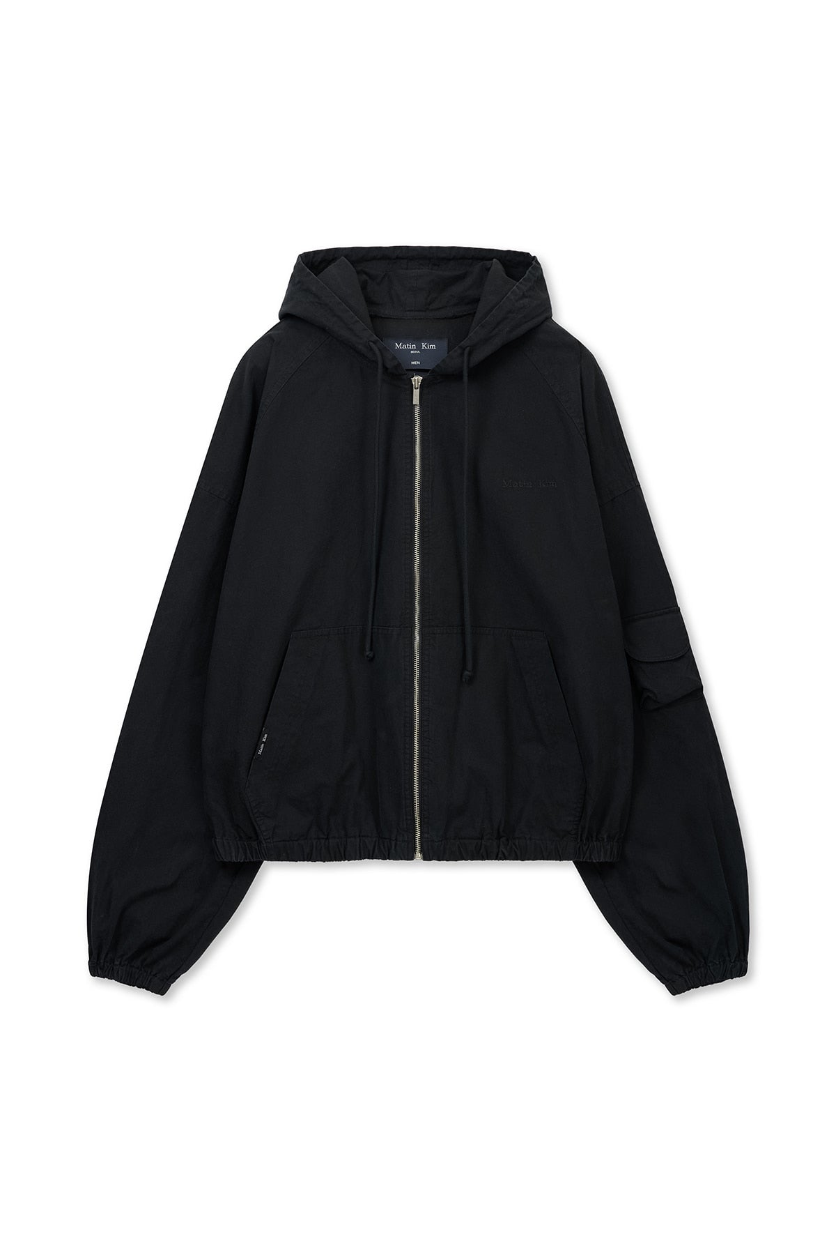 matinkim WASHED COTTON HOODY ZIP UP IN BLACK