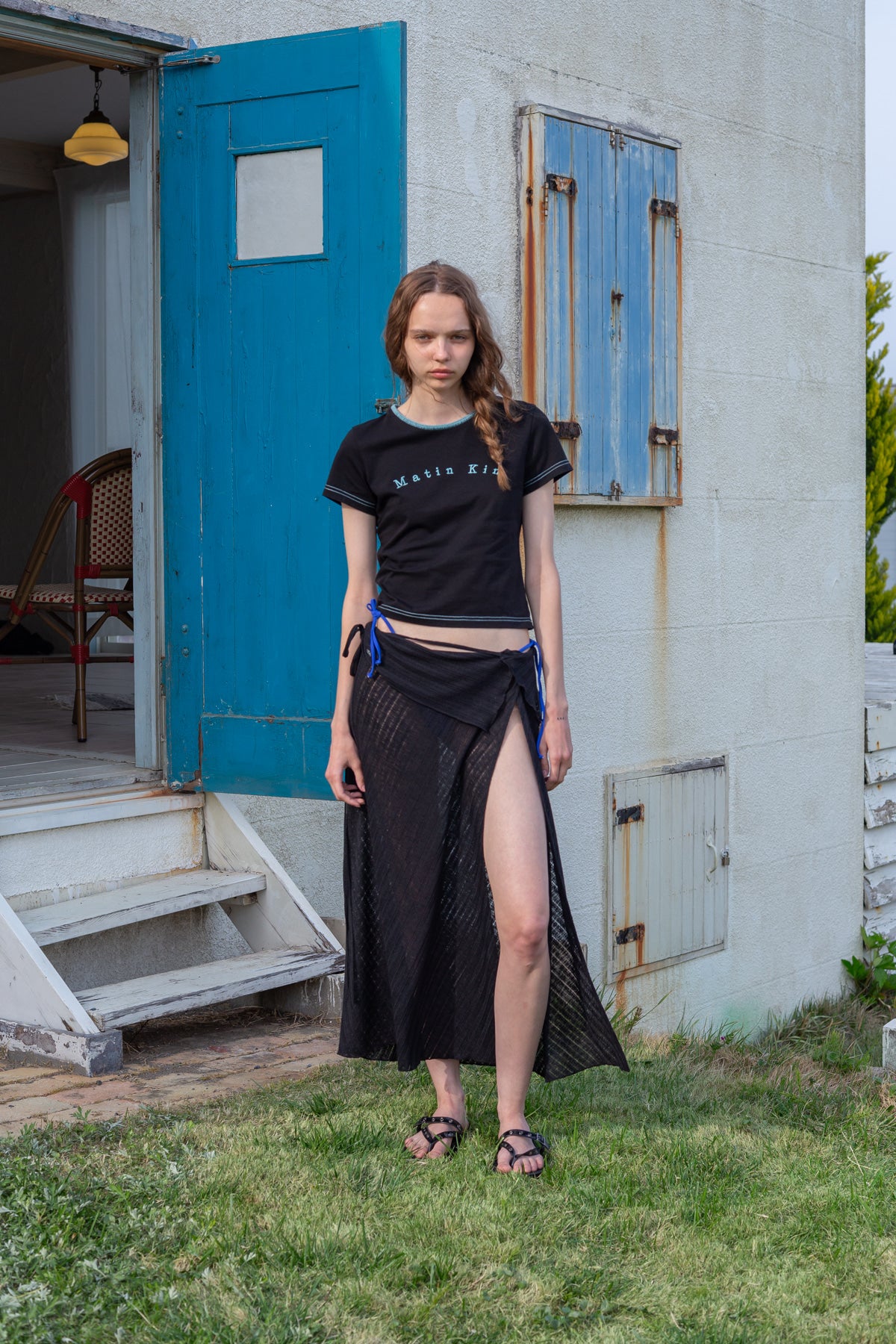 matinkim FOLDOVER LAYERED MAXI WRAP SKIRT IN BLACK