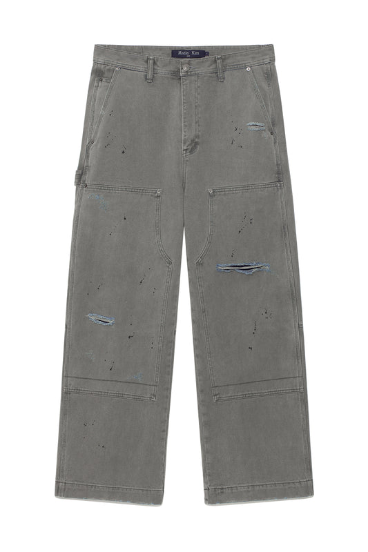 matinkim VINTAGE PAINTING CARPENTER PANTS FOR MEN IN GREY