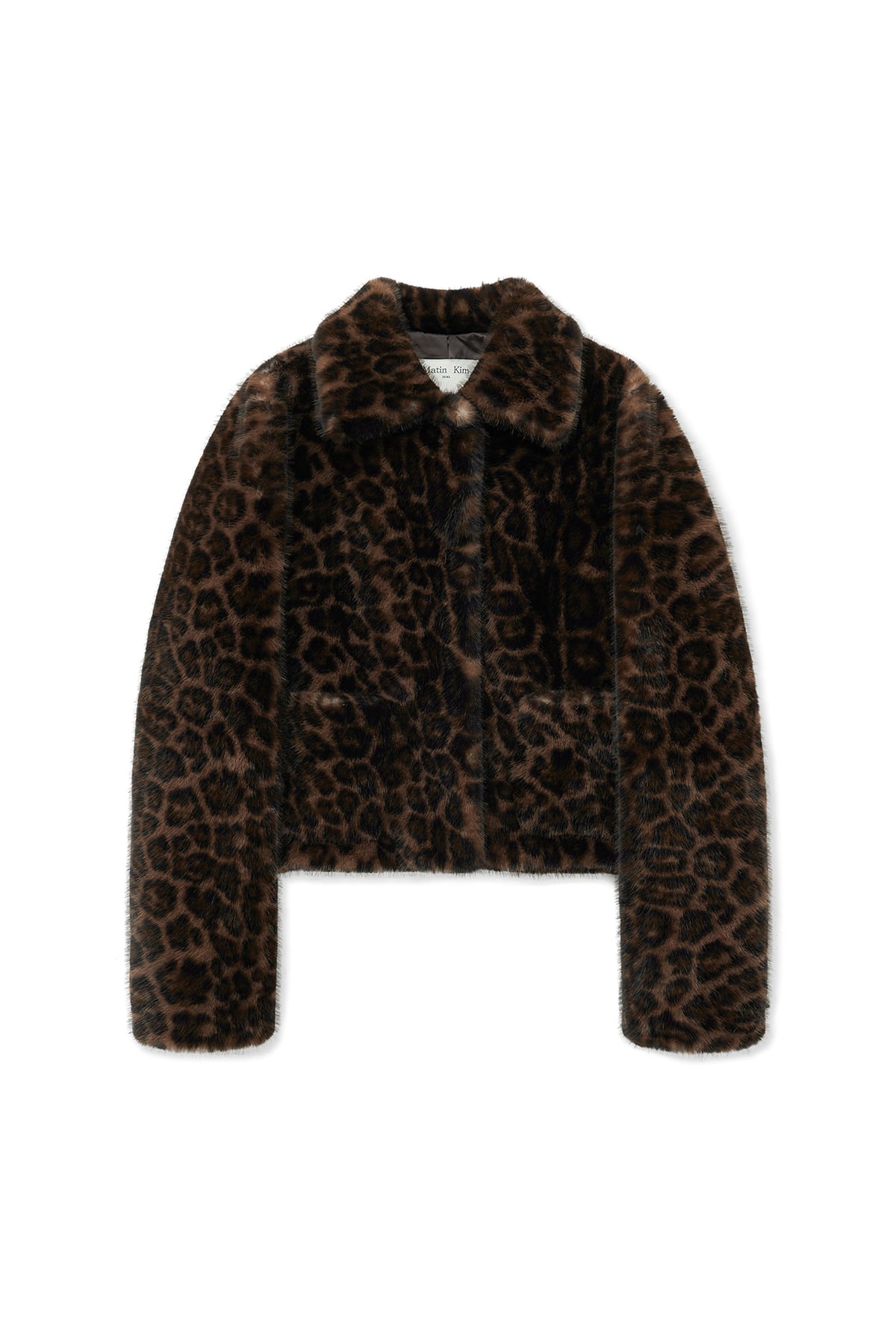 matinkim LEOPARD FUR CROP JACKET IN BROWN