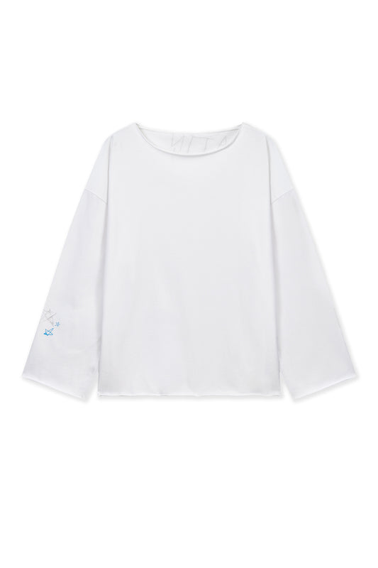 matinkim RAW HEM FINISHED BOAT NECK TOP IN WHITE