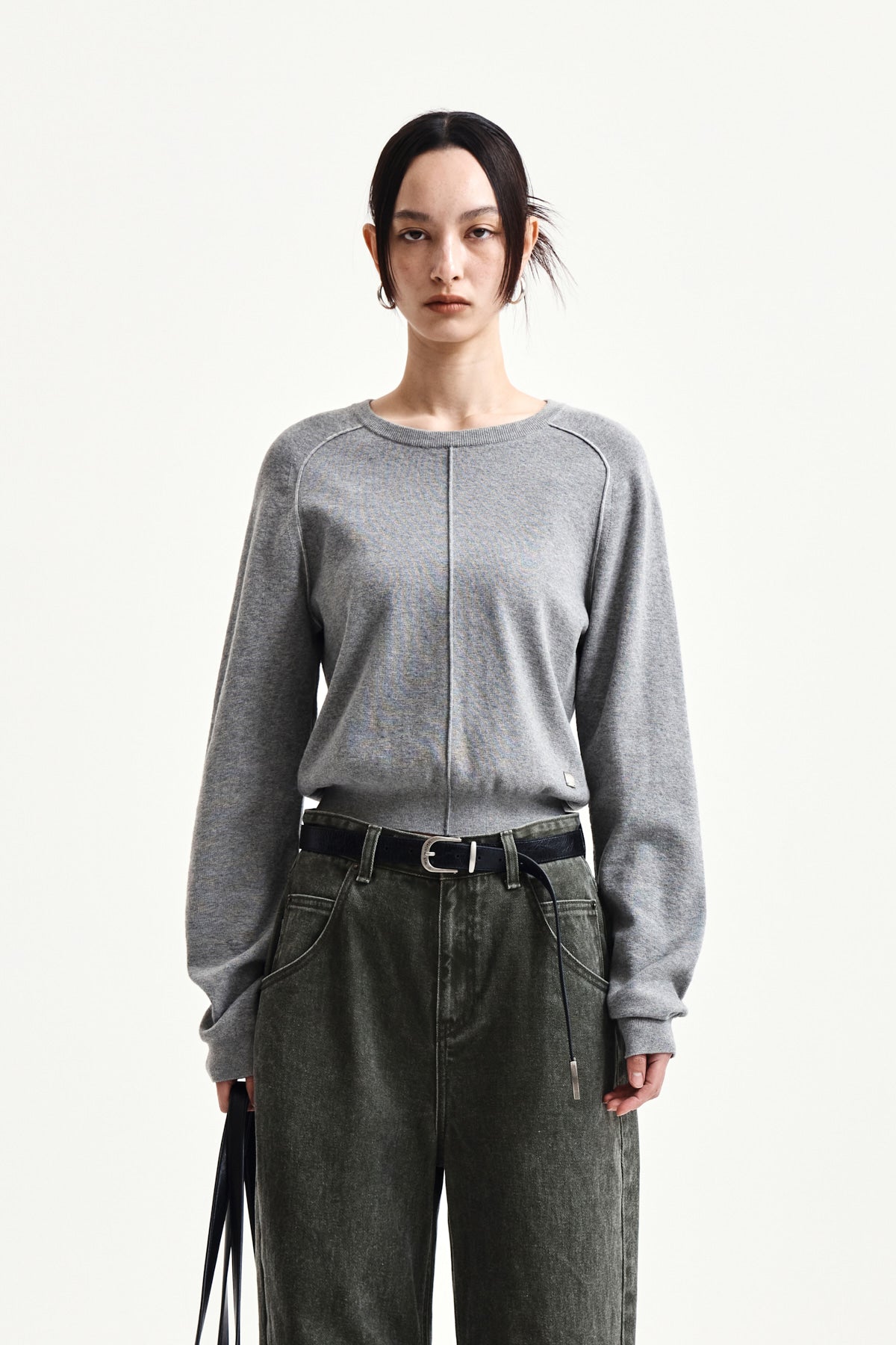 matinkim RAGLAN SLEEVE KNIT PULLOVER IN GREY
