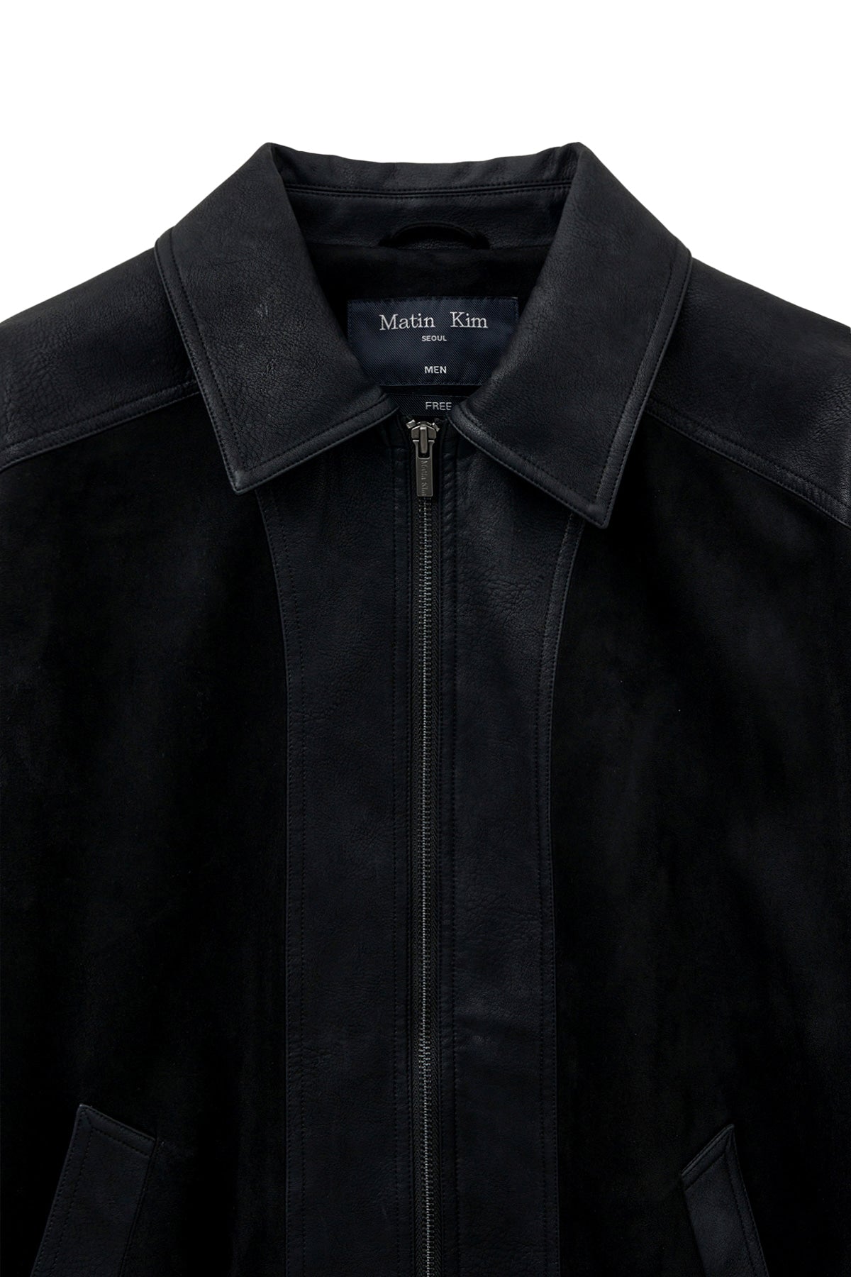 matinkim SUEDE MIX LEATHER ZIP UP JUMPER FOR MEN IN BLACK