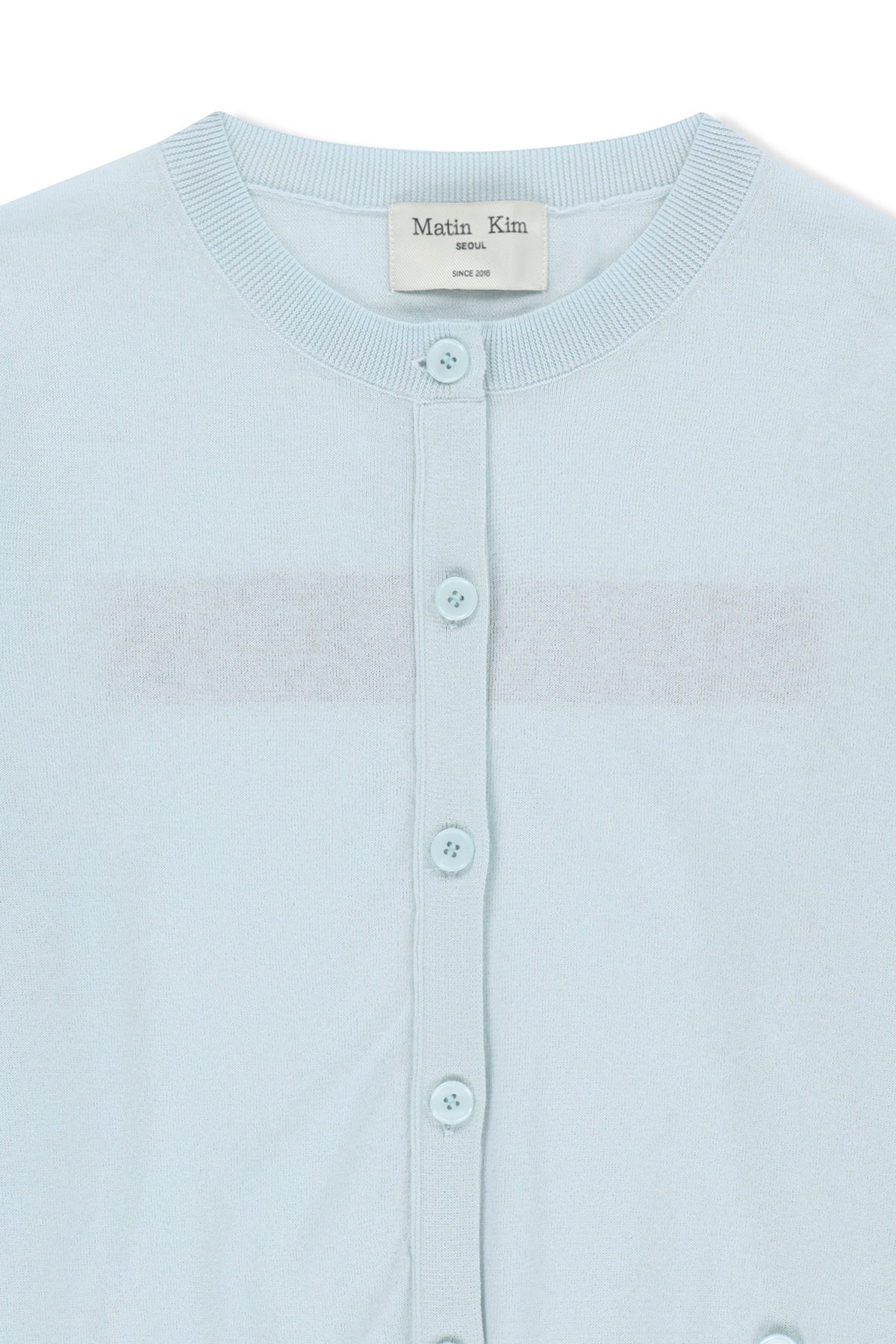 matinkim BACK LOGO SHEER CARDIGAN FOR WOMEN IN LIGHT BLUE
