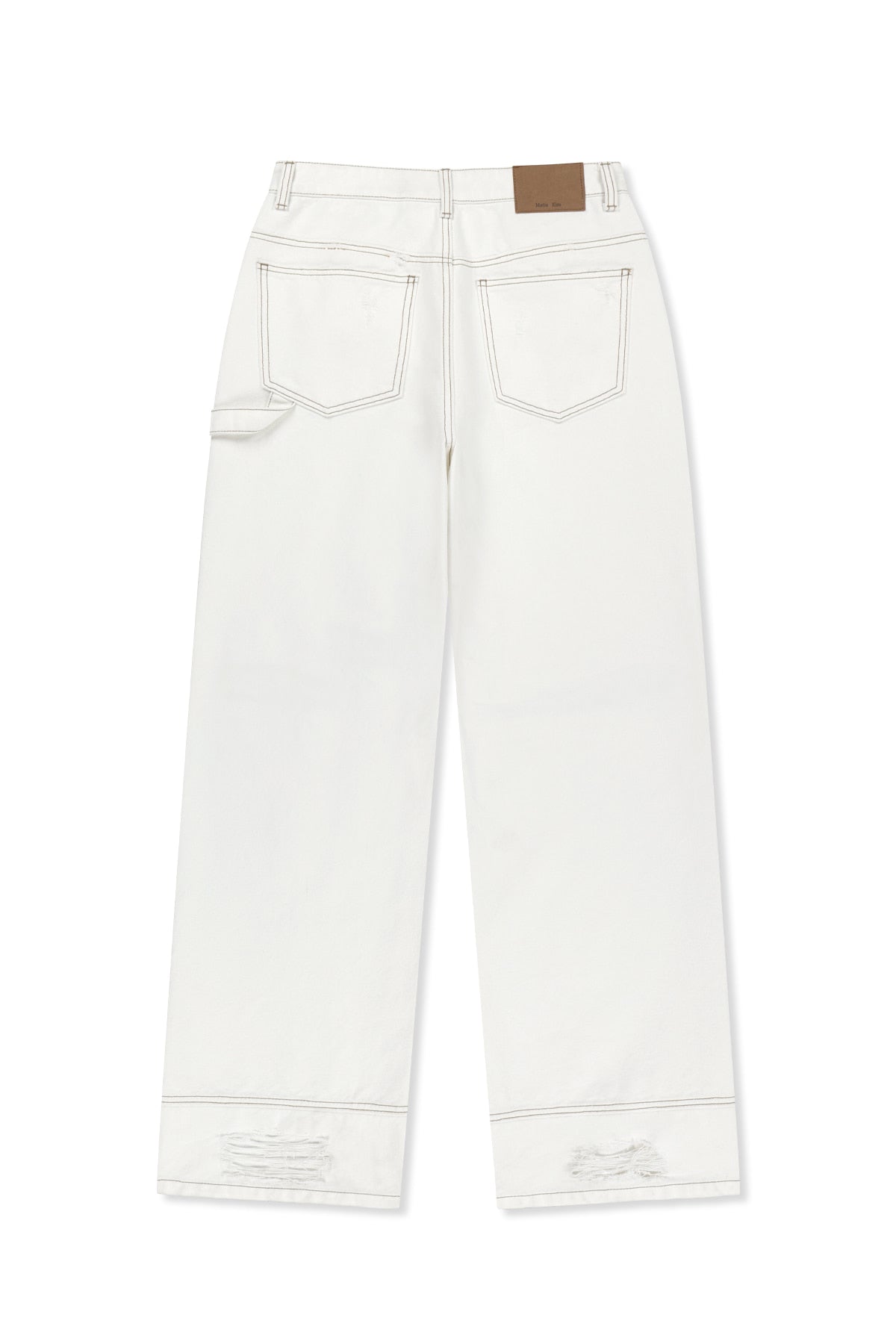 matinkim DESTROYED COLOR DYEING DENIM PANTS IN WHITE