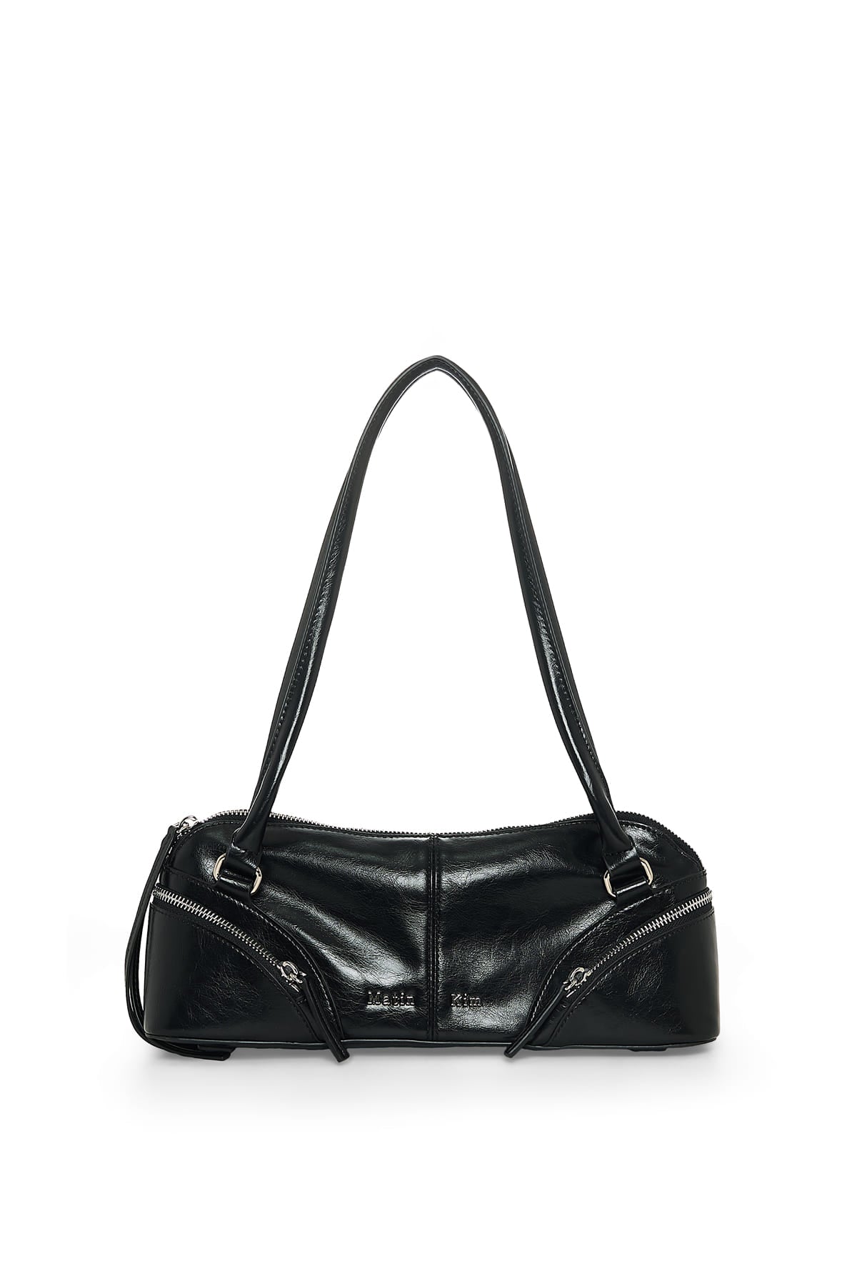 matinkim CURVE ZIP BAGUETTE BAG IN BLACK