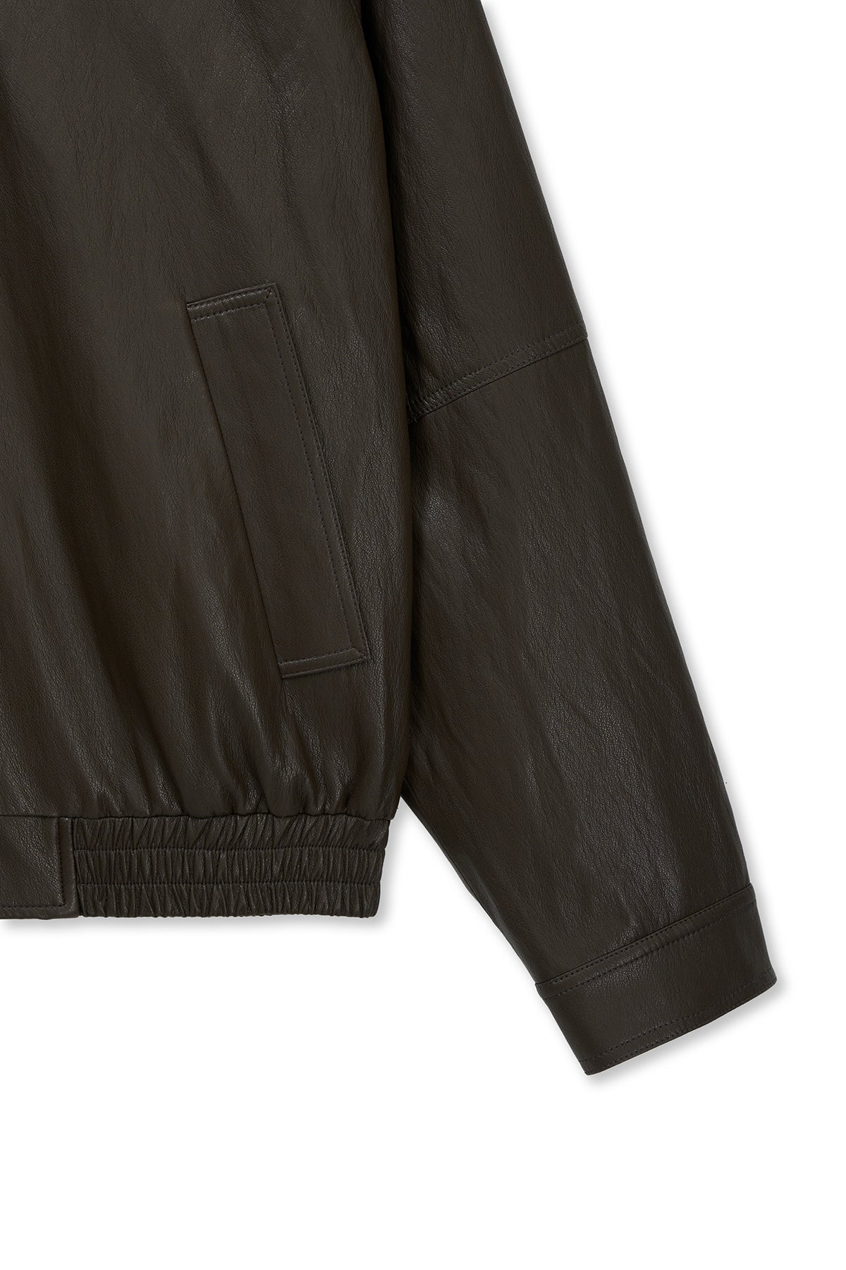 matinkim SMALL LOGO FAUX LEATHER ZIP UP JUMPER IN BROWN