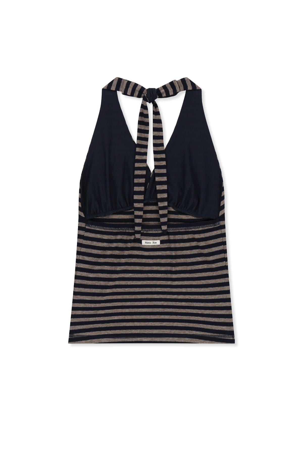 matinkim STRIPED HALTER NECK TOP IN NAVY