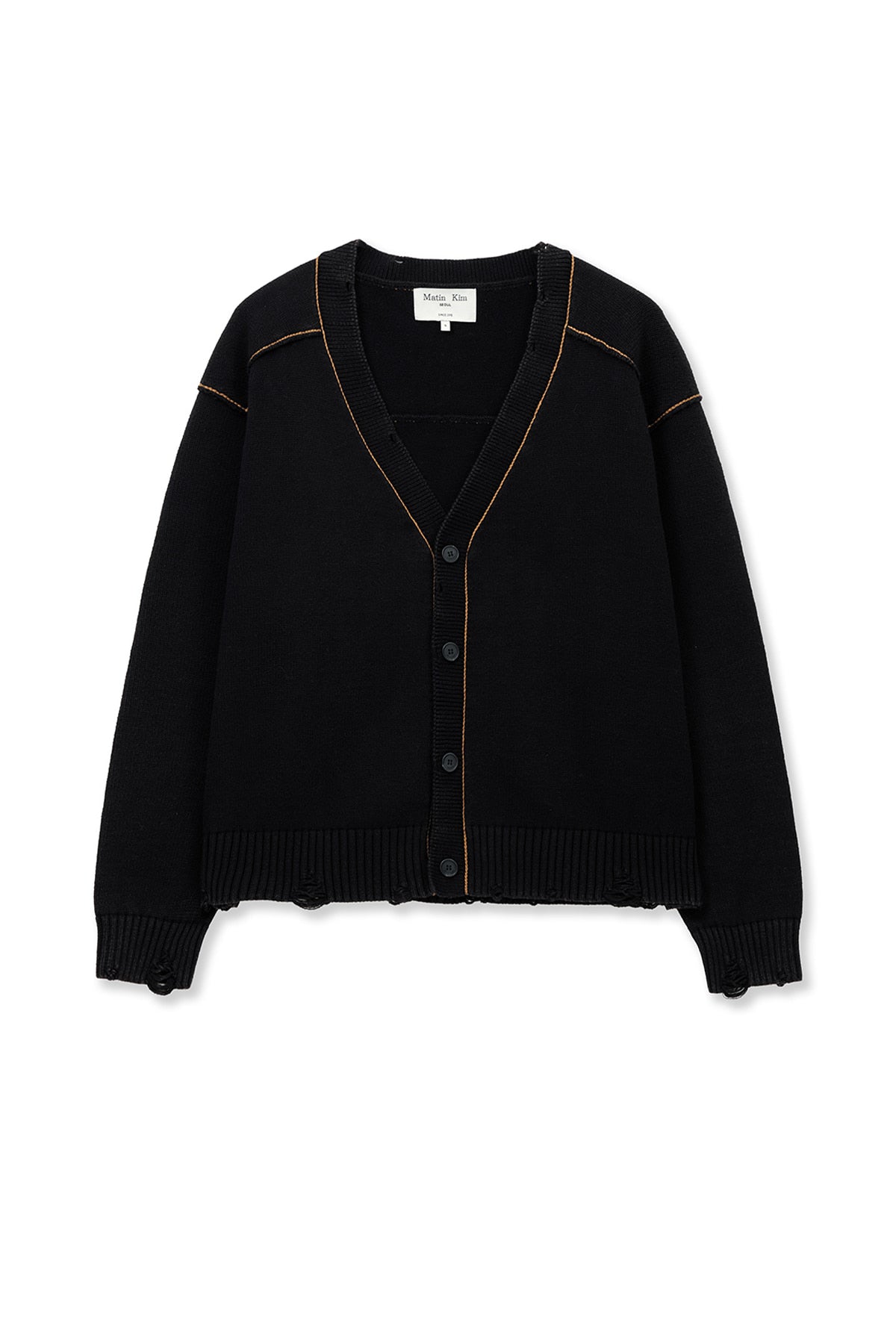 matinkim BACK LOGO LINE POINT KNIT CARDIGAN IN BLACK