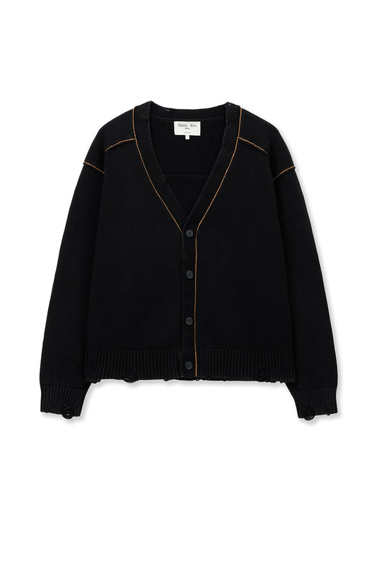 matinkim BACK LOGO LINE POINT KNIT CARDIGAN IN BLACK