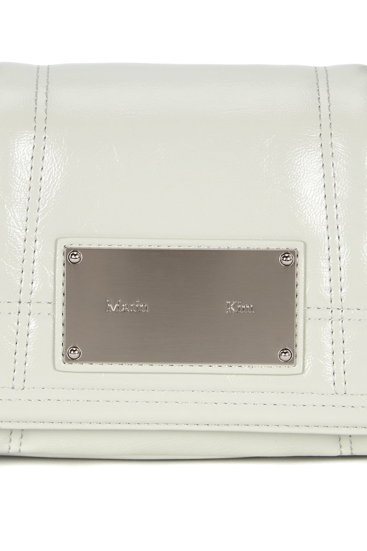 matinkim GLOSSY QUILTING SMALL CHAIN BAG IN LIGHT GREY