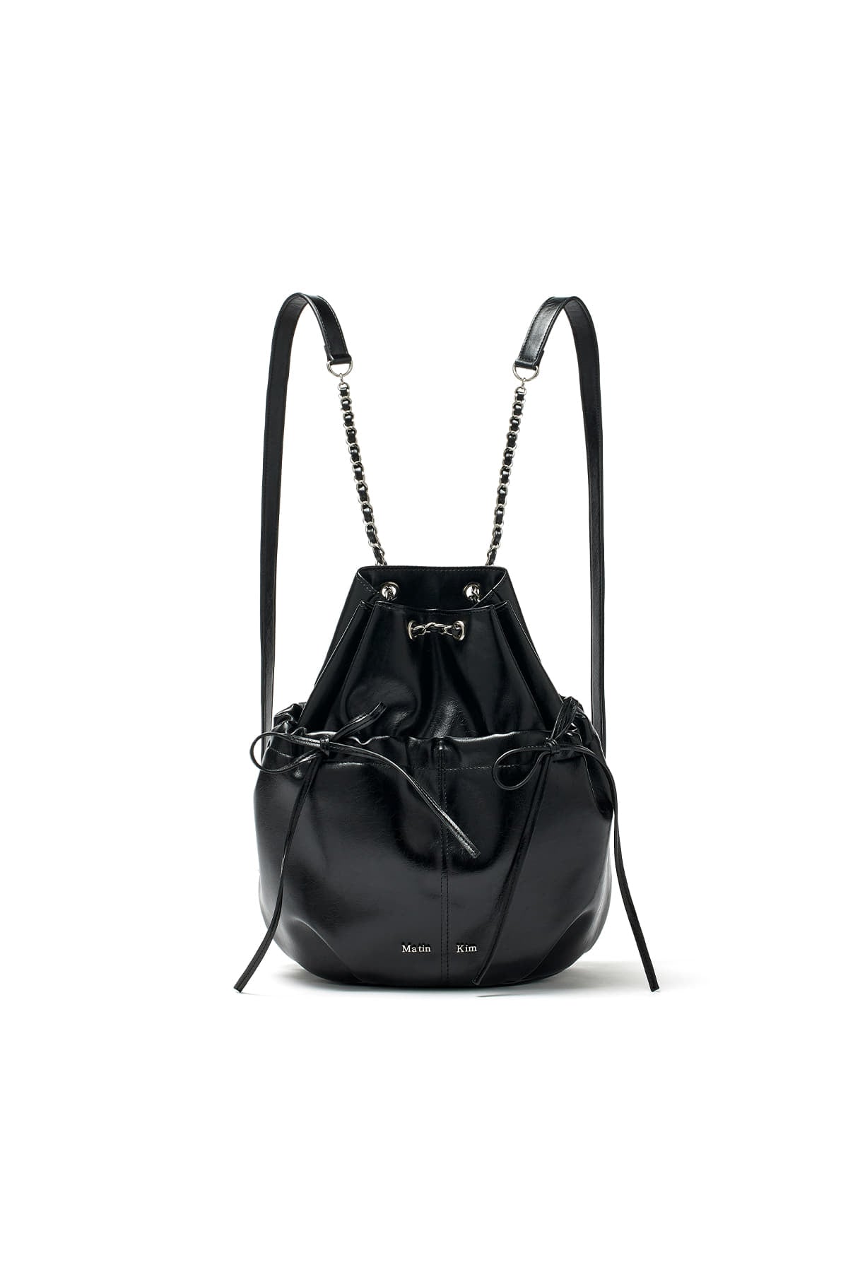 matinkim DRAW STRING RIBBON BACK PACK IN BLACK