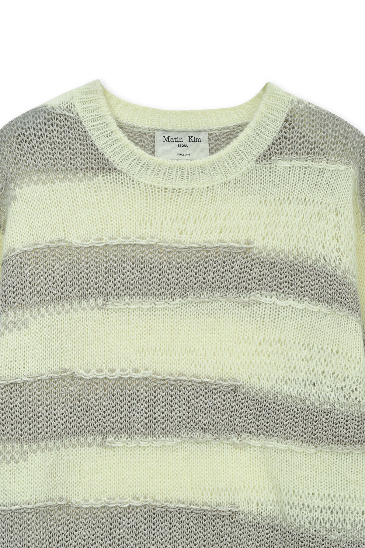 matinkim TEXTURE BLOCK STRIPE KNIT PULLOVER IN LIGHT YELLOW