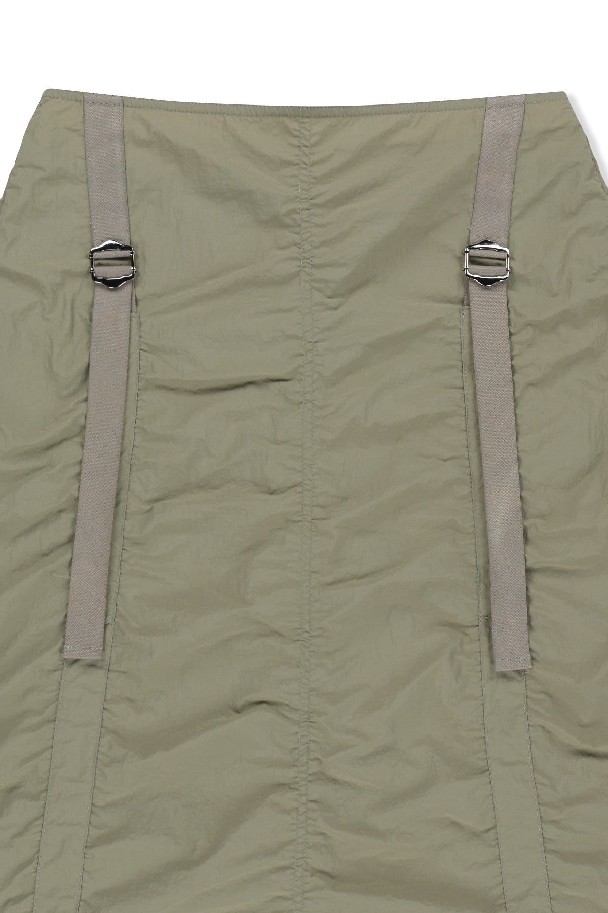 matinkim NYLON SHIRRING MIDI SKIRT IN LIGHT KHAKI