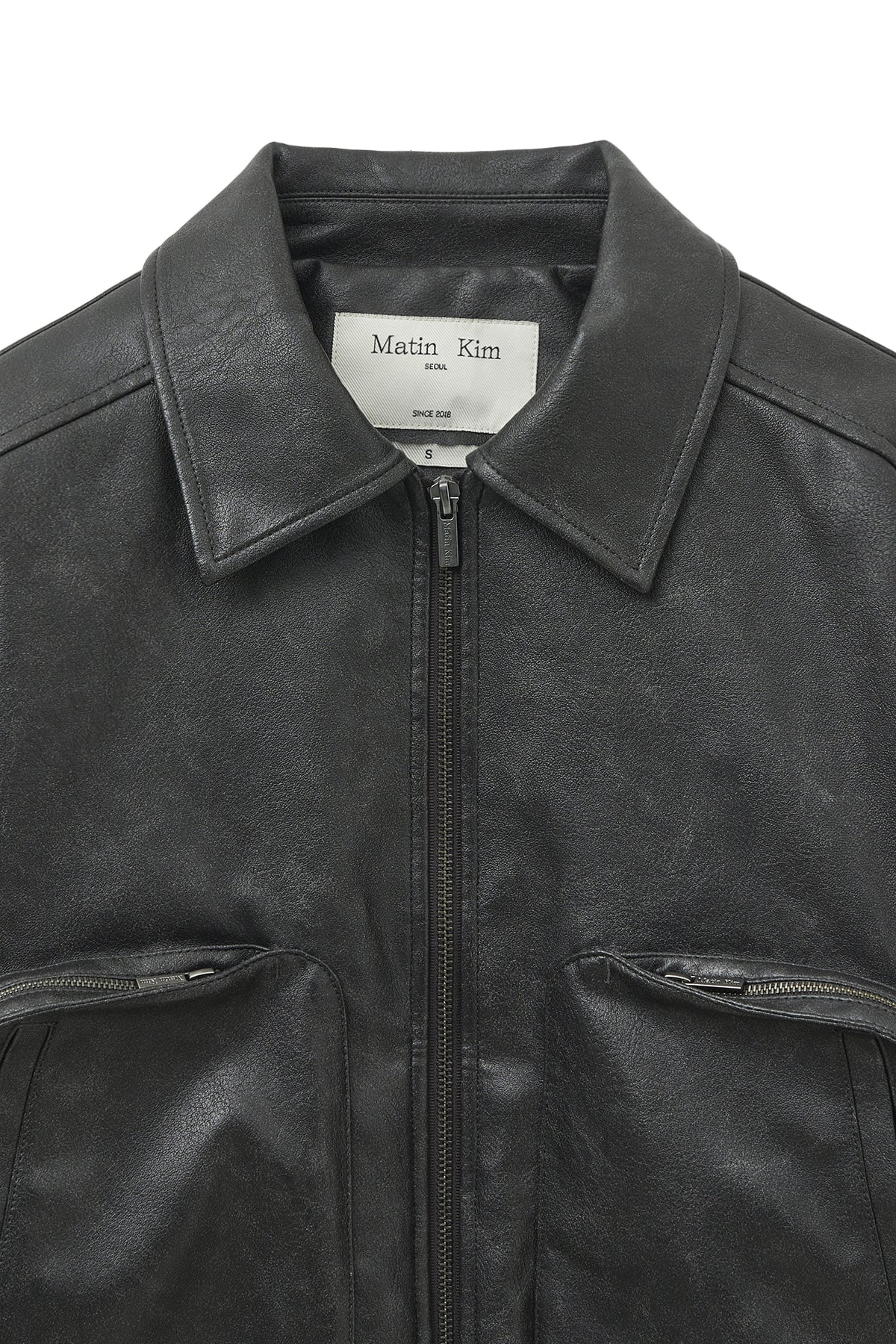matinkim FAUX LEATHER OUT POCKET JUMPER IN CHARCOAL