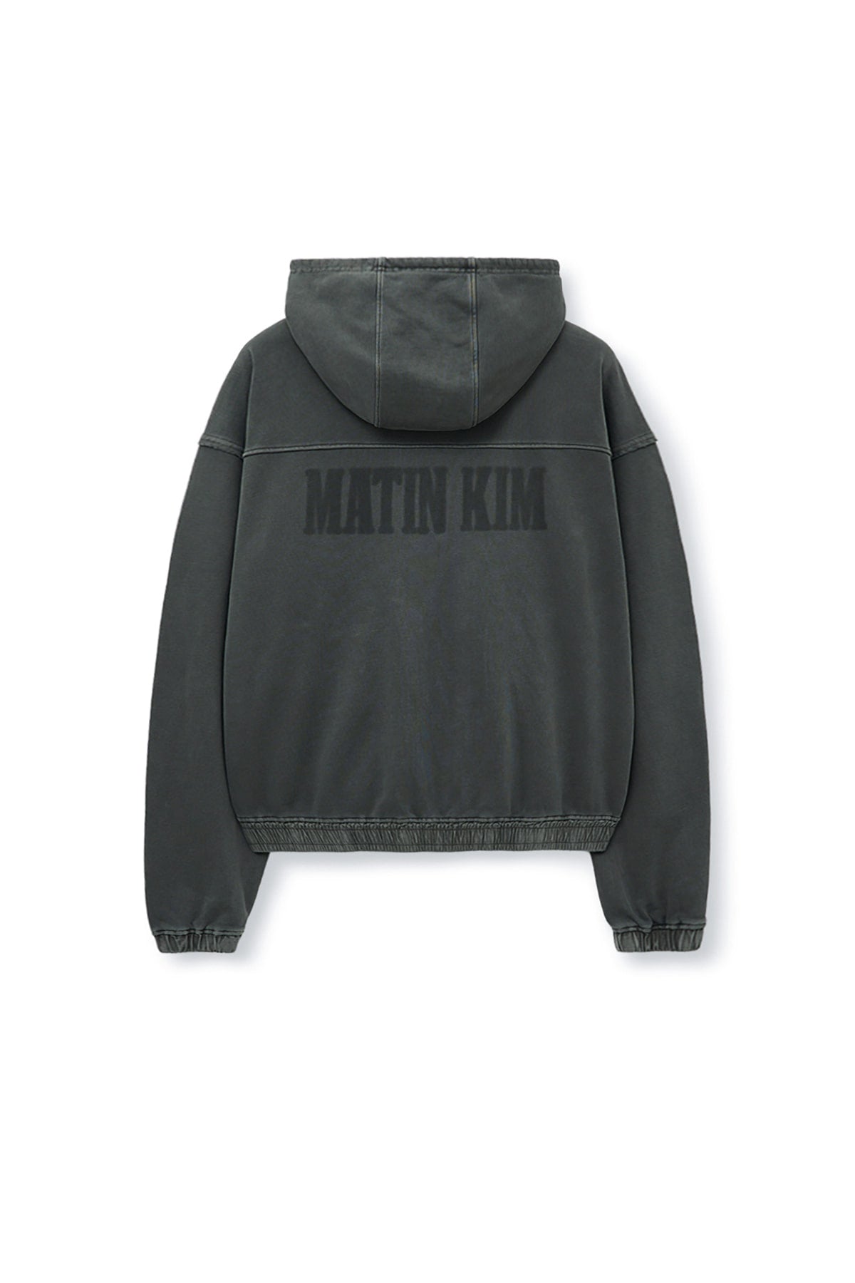 matinkim BACK LOGO PIGMENT DYED ZIP UP HOODY FOR MEN IN CHARCOAL