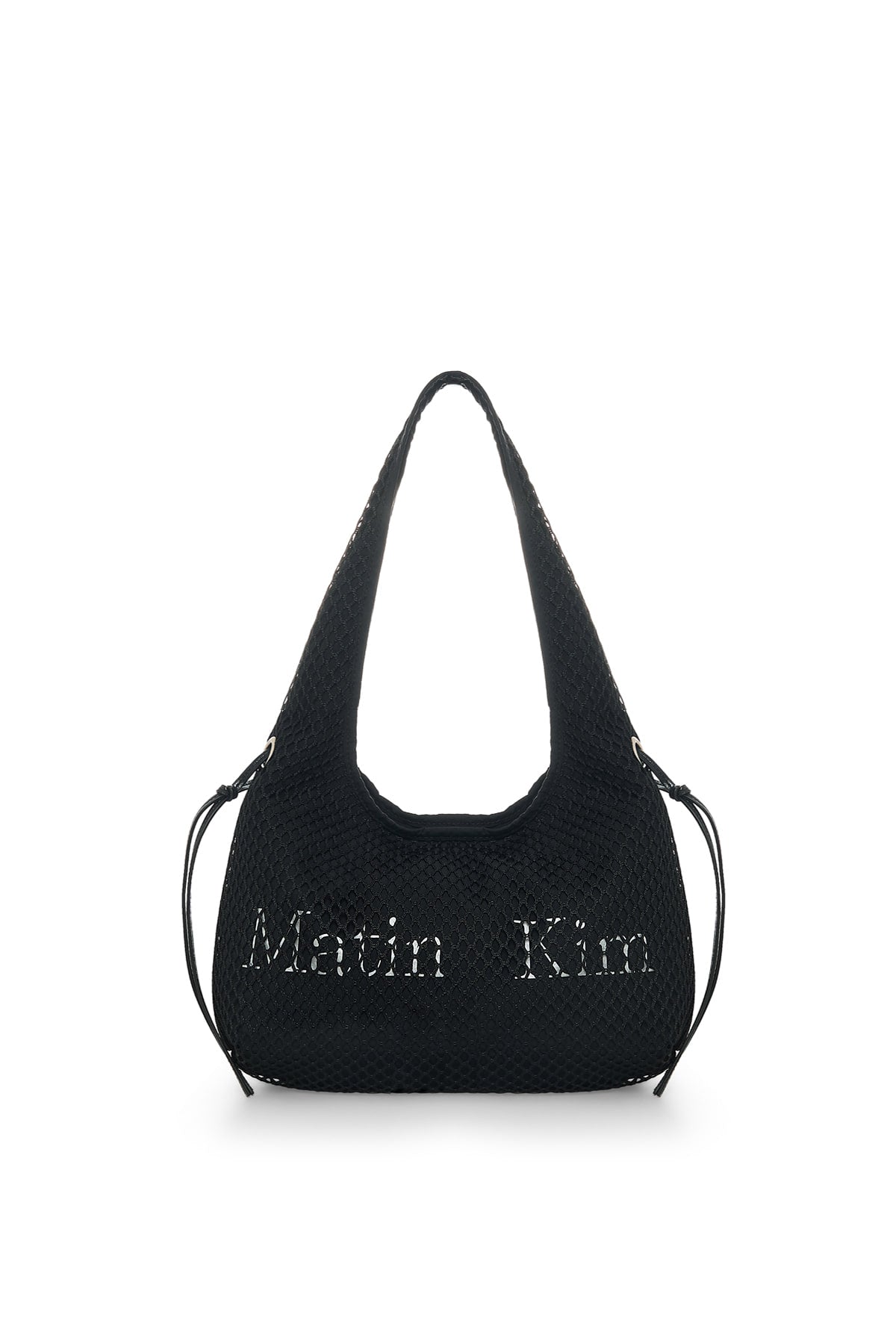 matinkim SIDE STRAP MESH MINI TOTE BAG IN BLACK