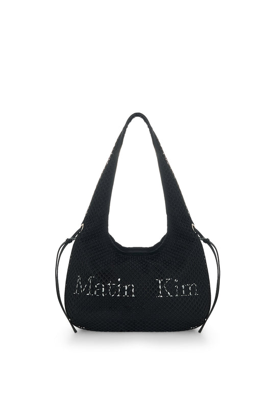 matinkim SIDE STRAP MESH MINI TOTE BAG IN BLACK