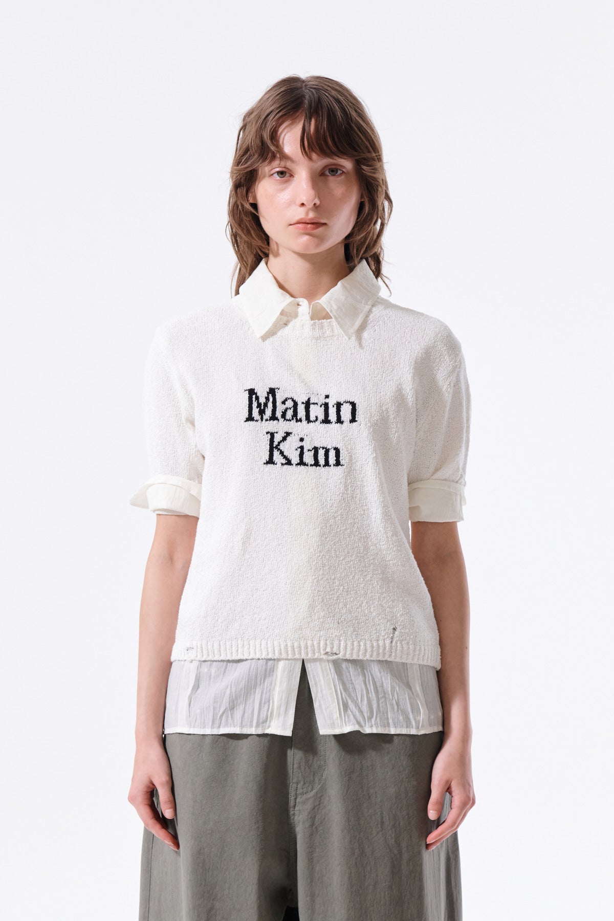 matinkim HALF SLEEVE LOGO PULLOVER FOR WOMEN IN WHITE