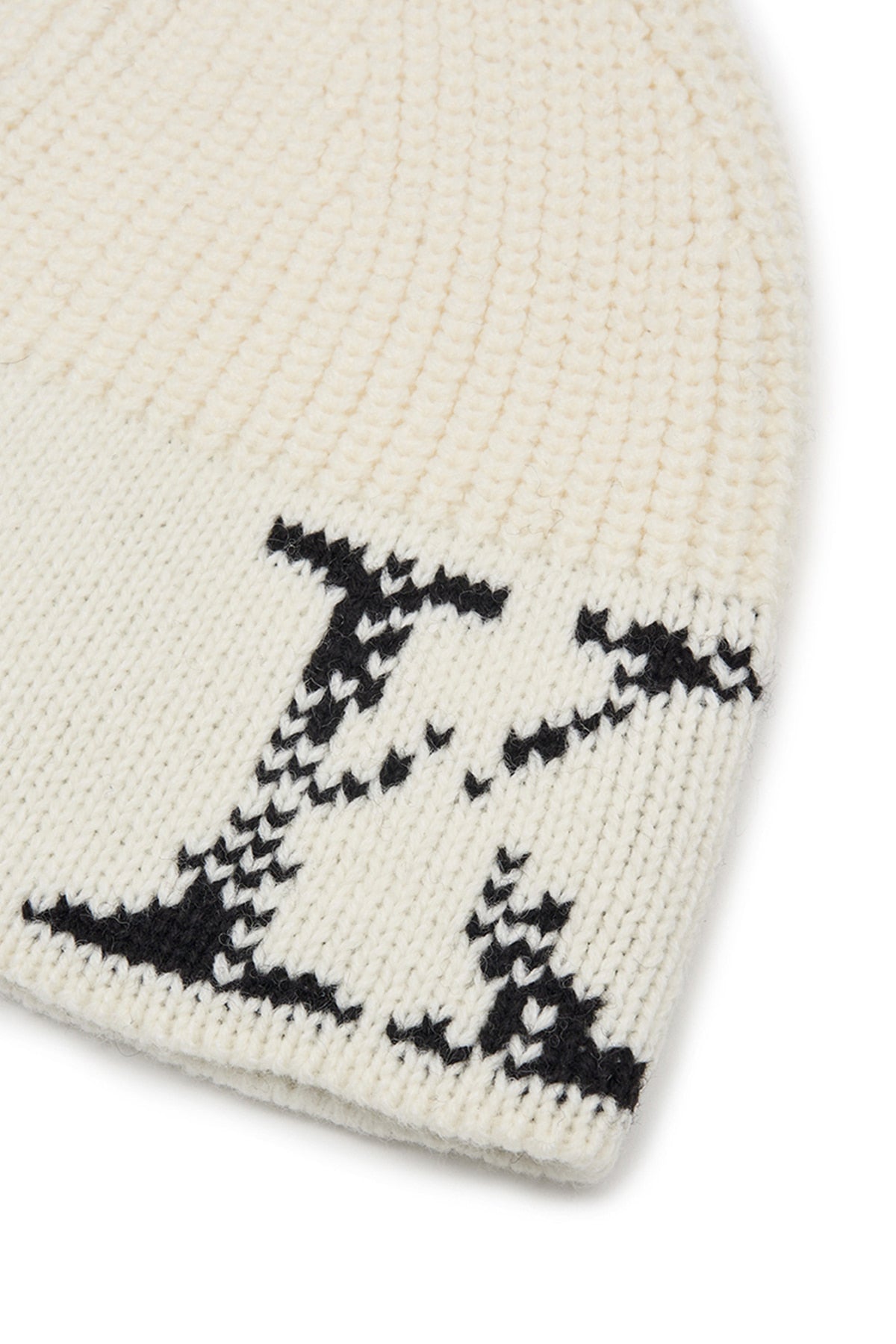 matinkim CRACKED LOGO BUCKET BEANIE IN IVORY