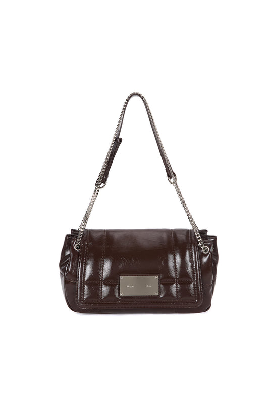 matinkim GLOSSY QUILTING MEDIUM CHAIN BAG IN DARK BROWN