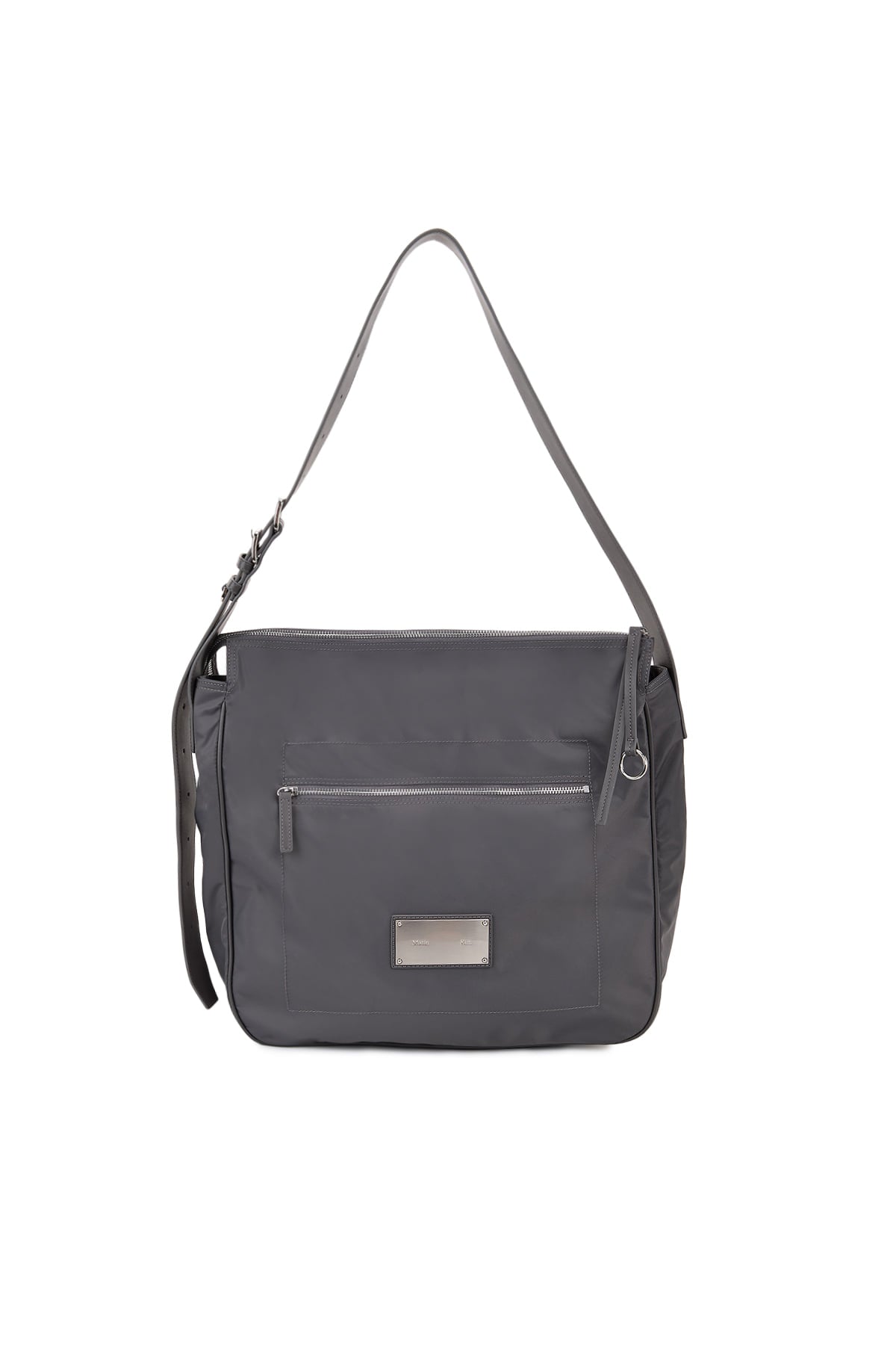 matinkim EMBOSSED LOGO FABRIC SHOULDER BAG IN CHARCOAL
