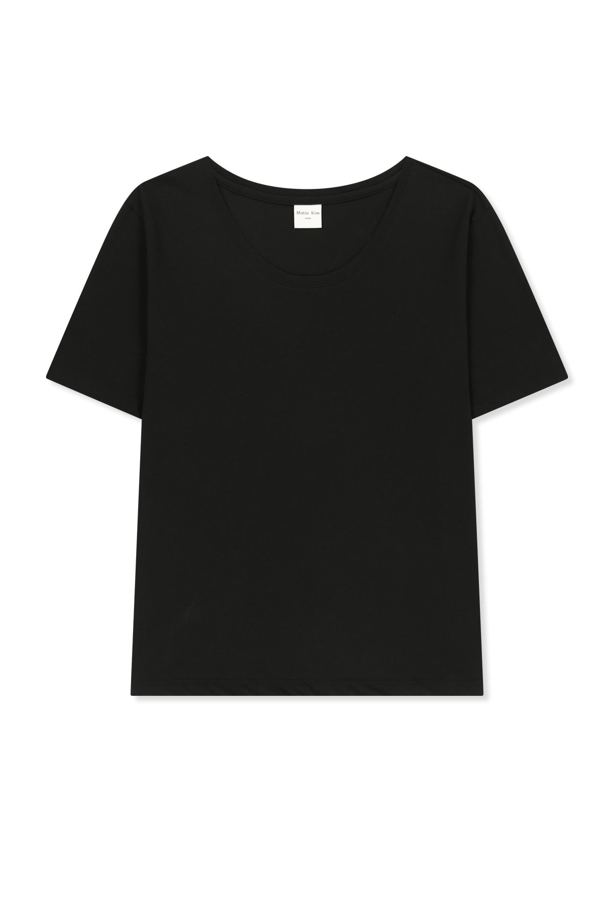 matinkim LABEL POINT U NECK TOP IN BLACK