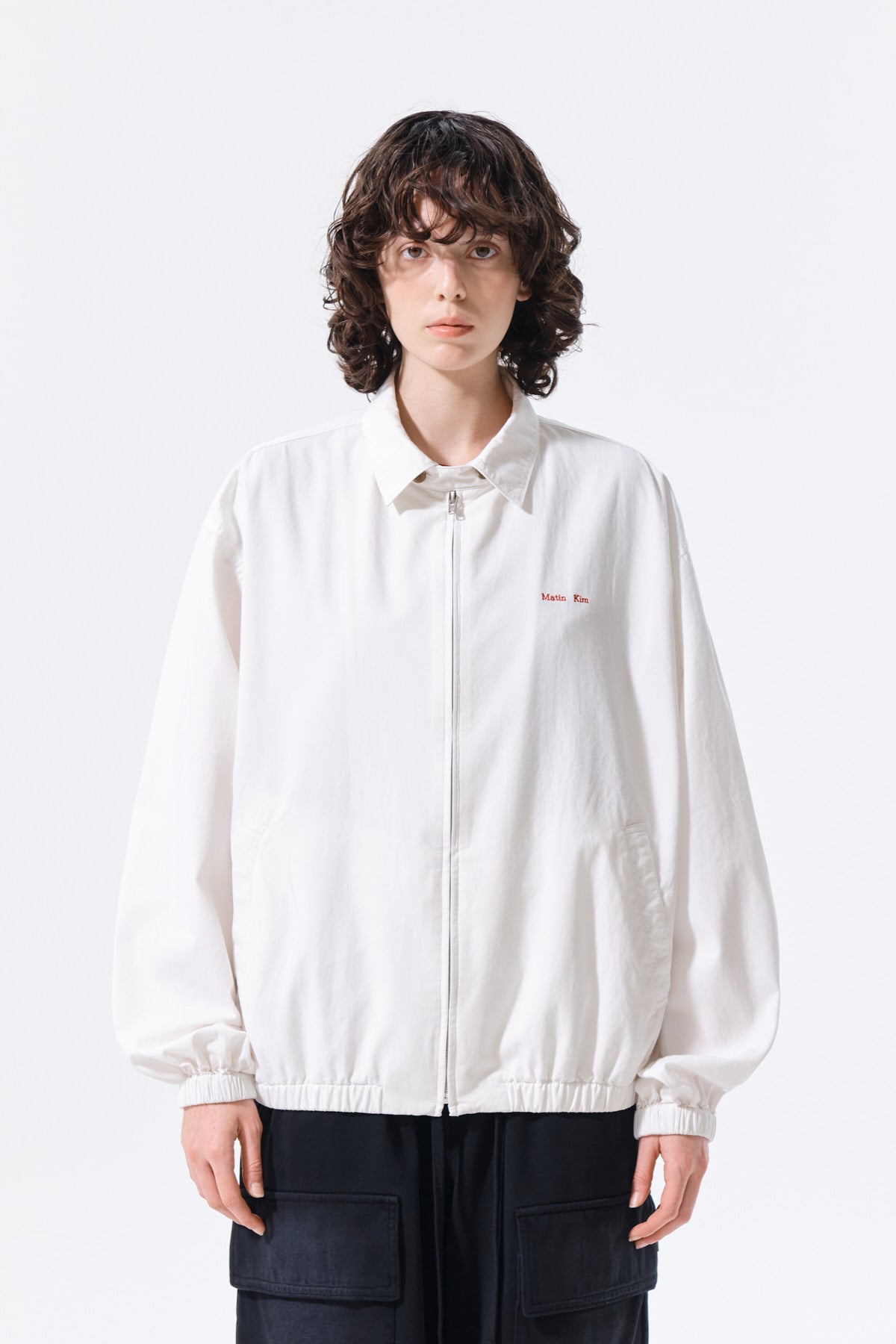 matinkim SMALL LOGO COTTON ZIP UP JUMPER IN WHITE