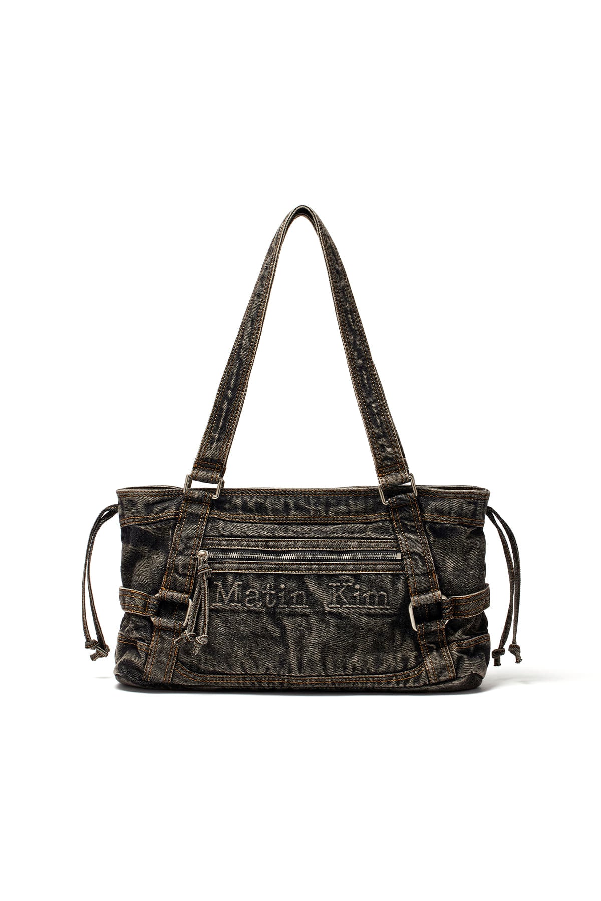 matinkim MATIN WASHED DENIM SQUARE BAG IN BLACK