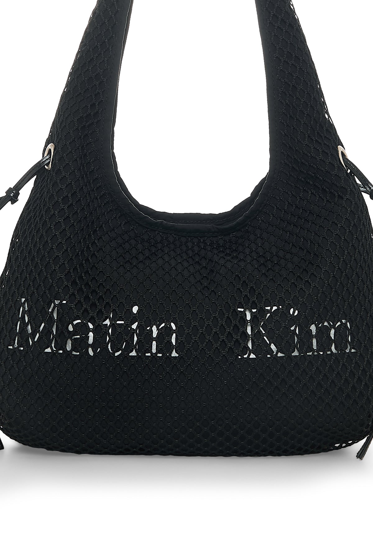 matinkim SIDE STRAP MESH MINI TOTE BAG IN BLACK