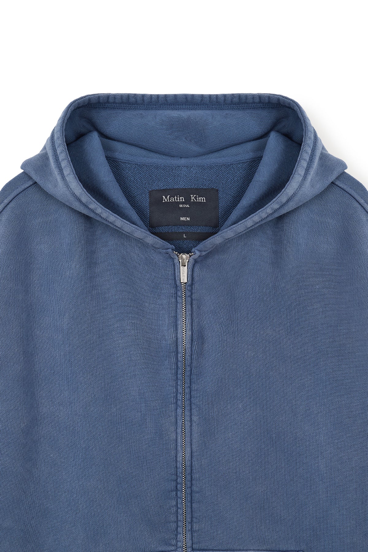 matinkim BACK LOGO WASHED HOODY ZIP UP FOR MEN IN BLUE