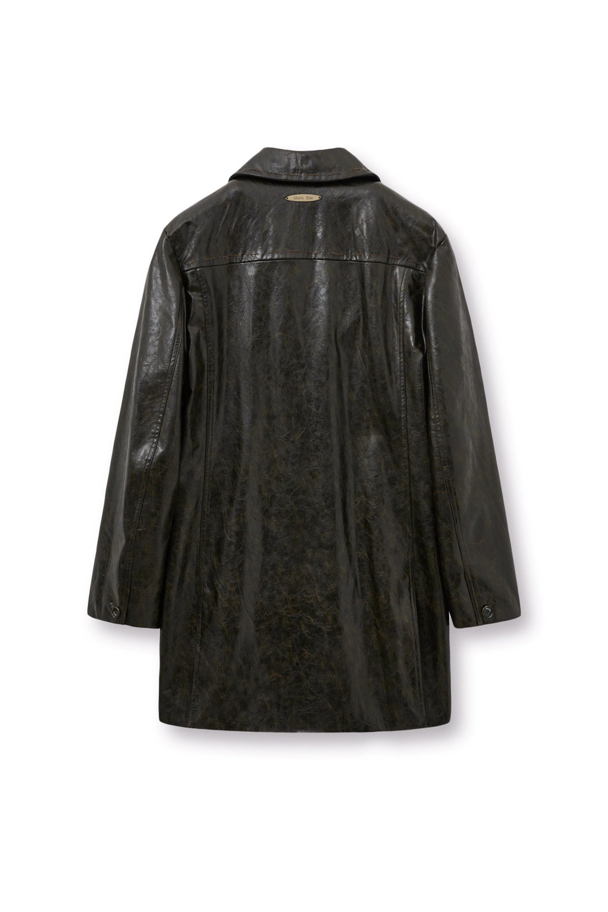 matinkim FAUX LEATHER HALF DOUBLE JACKET IN DARK BROWN