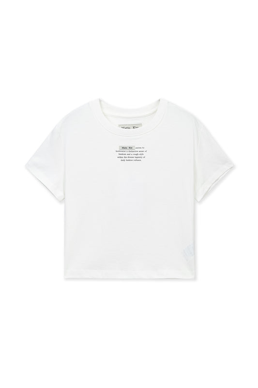 matinkim LABEL POINT LETTERING CROP TOP IN WHITE