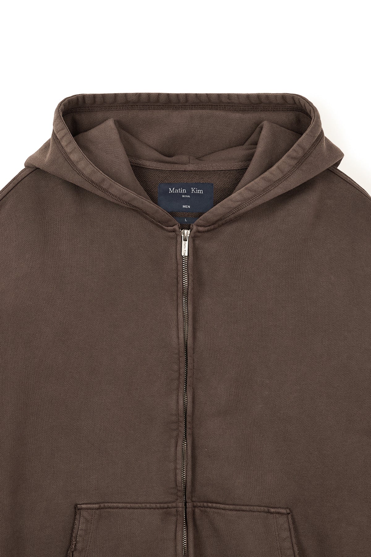 matinkim BACK LOGO WASHED HOODY ZIP UP FOR MEN IN COCOA