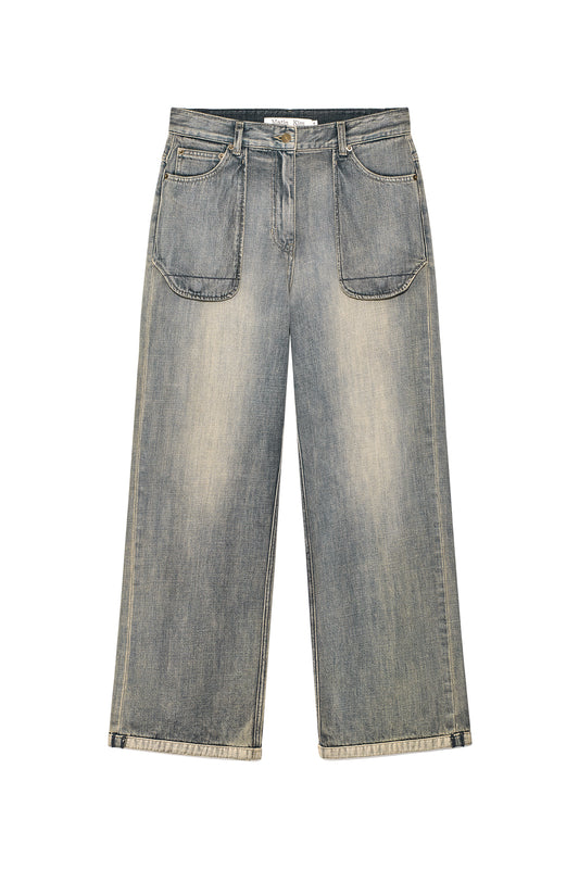 matinkim OUT POCKET WASHED DENIM PANTS IN SMOKE BLUE