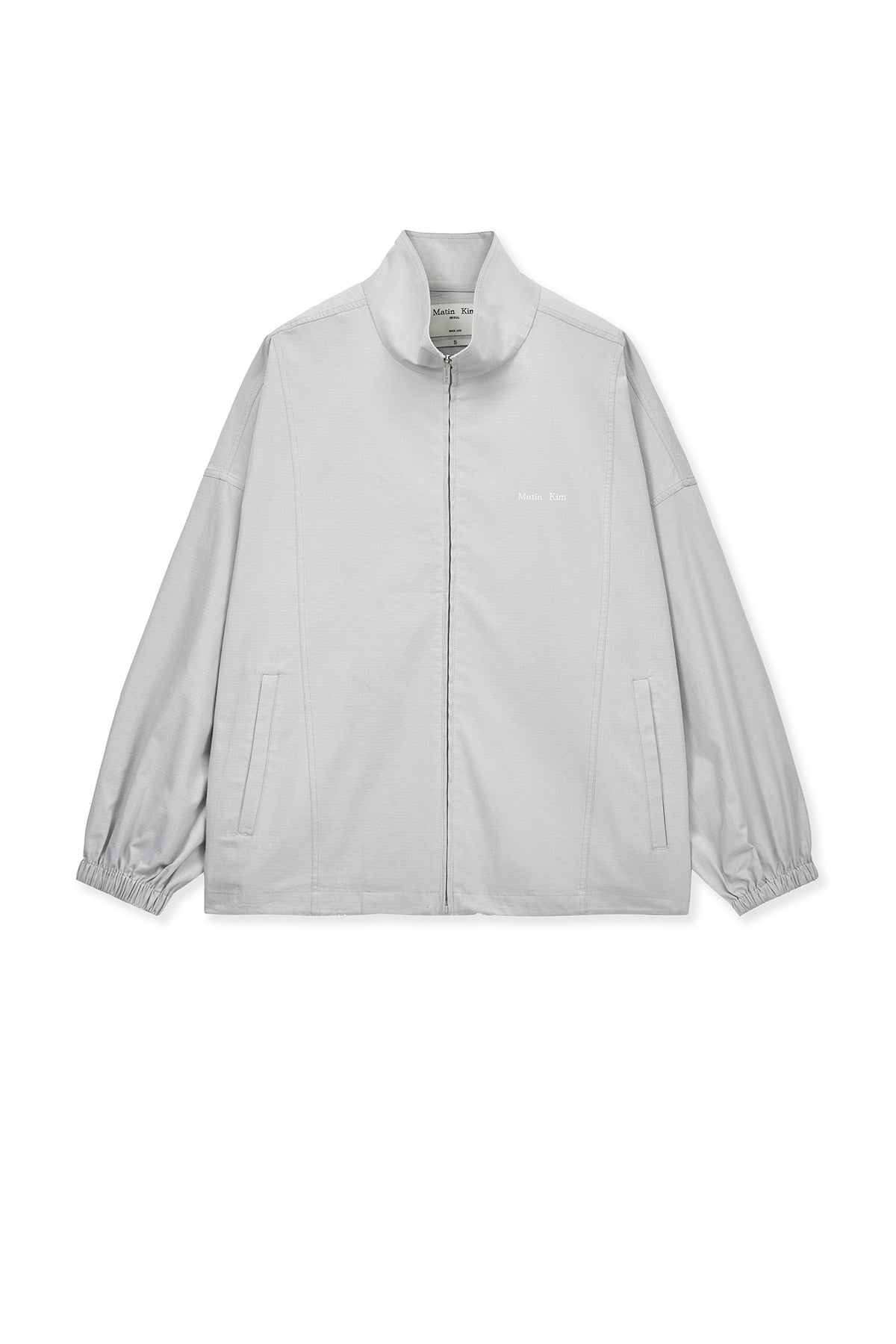 matinkim BACK LOGO HIGH NECK JUMPER IN LIGHT GREY
