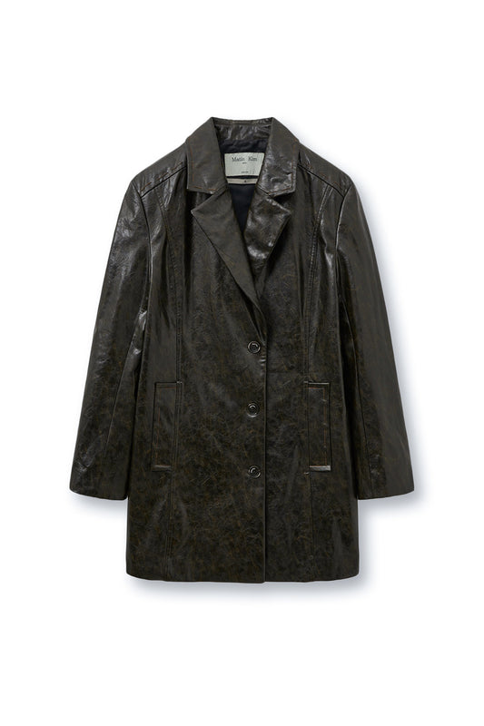matinkim FAUX LEATHER HALF DOUBLE JACKET IN DARK BROWN