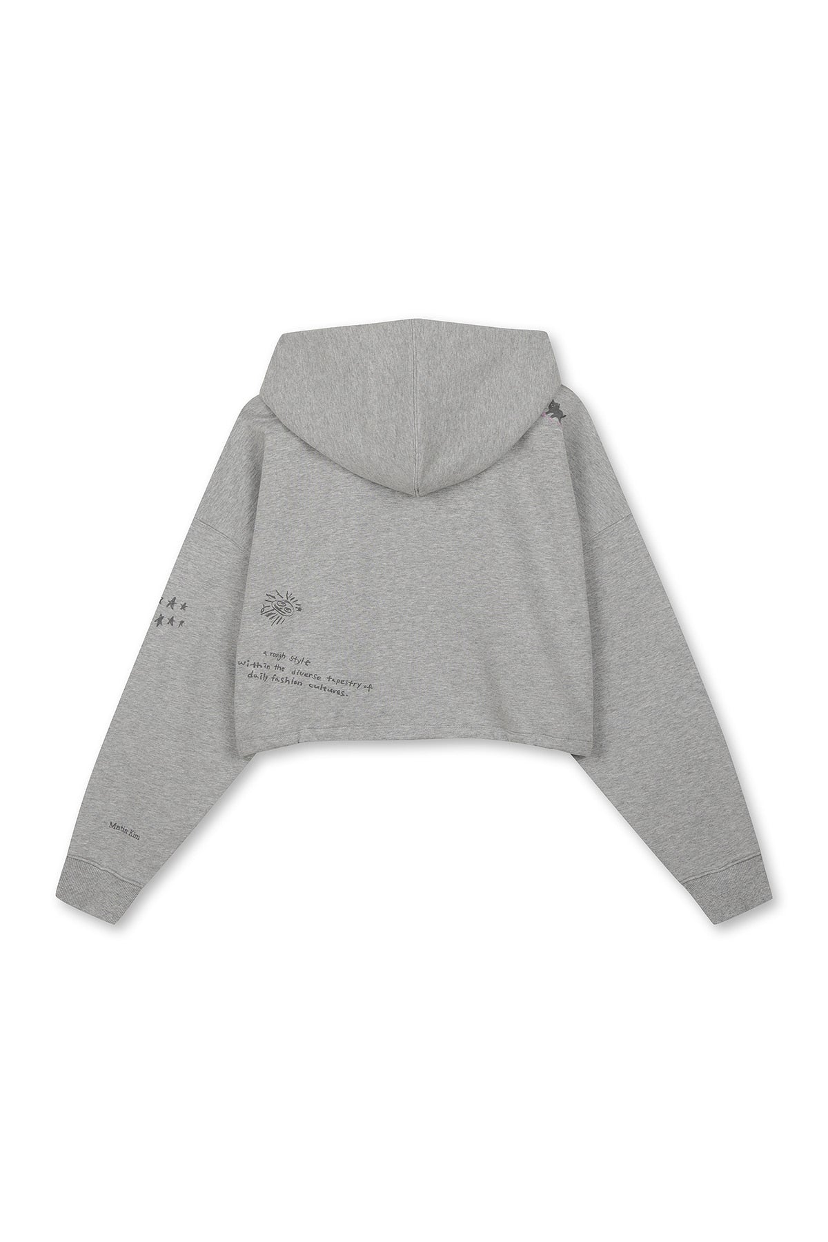 matinkim GRAFFITI ARTWORK CROP HOODY ZIP UP IN GREY