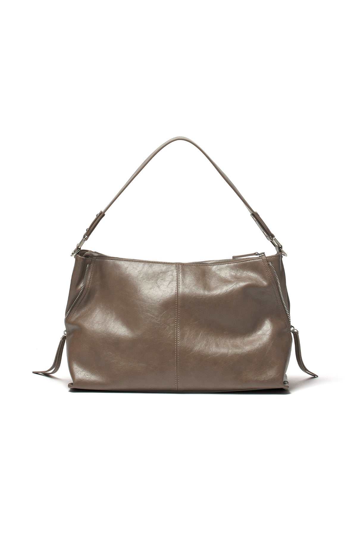 matinkim SIDE ZIPPER SHOULDER BAG IN DARK BROWN