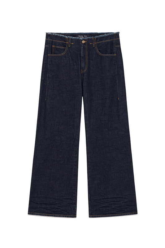 matinkim BACK PINTUCK WAISTLESS DENIM PANTS FOR MEN IN NAVY