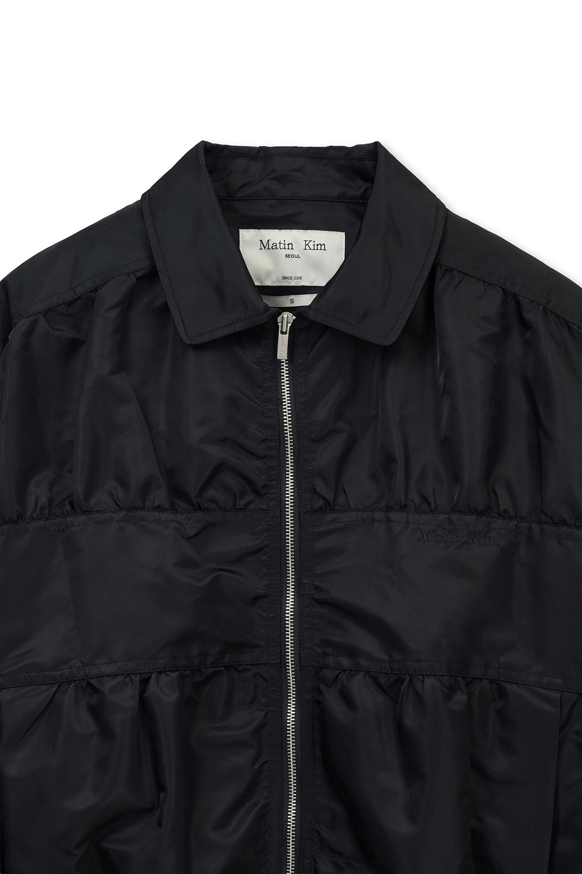 matinkim SMALL LOGO SHIRRING JUMPER IN BLACK